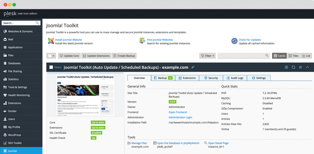 joomla dashboard